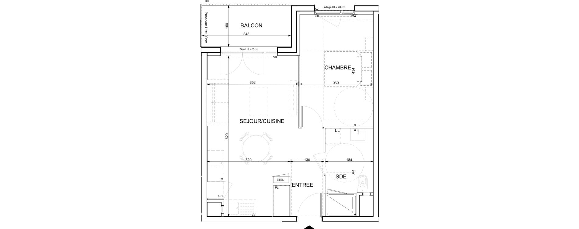 Appartement T2 de 42,40 m2 &agrave; Ifs Centre