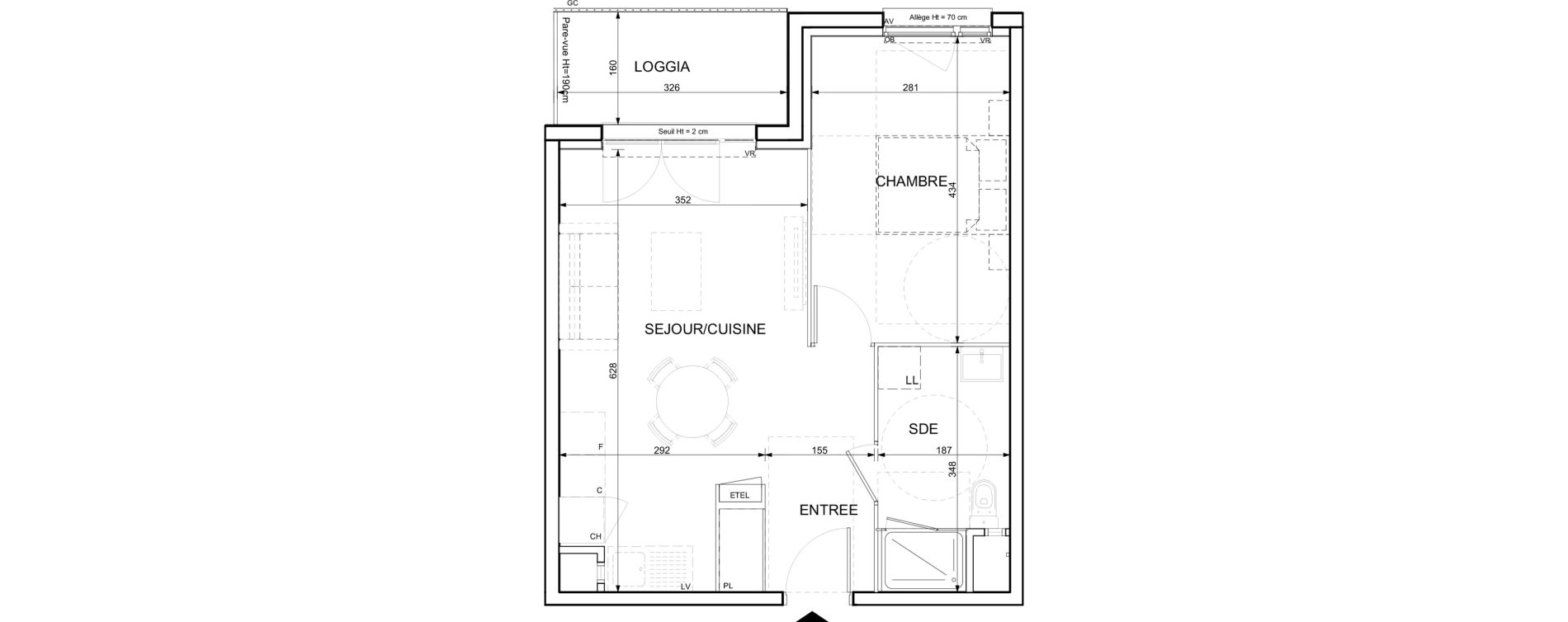 Appartement T2 de 42,91 m2 &agrave; Ifs Centre