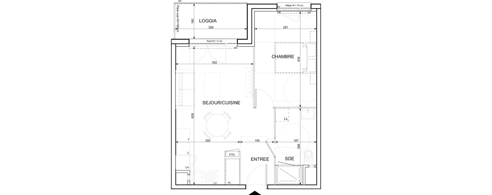 Appartement T2 de 42,91 m2 &agrave; Ifs Centre