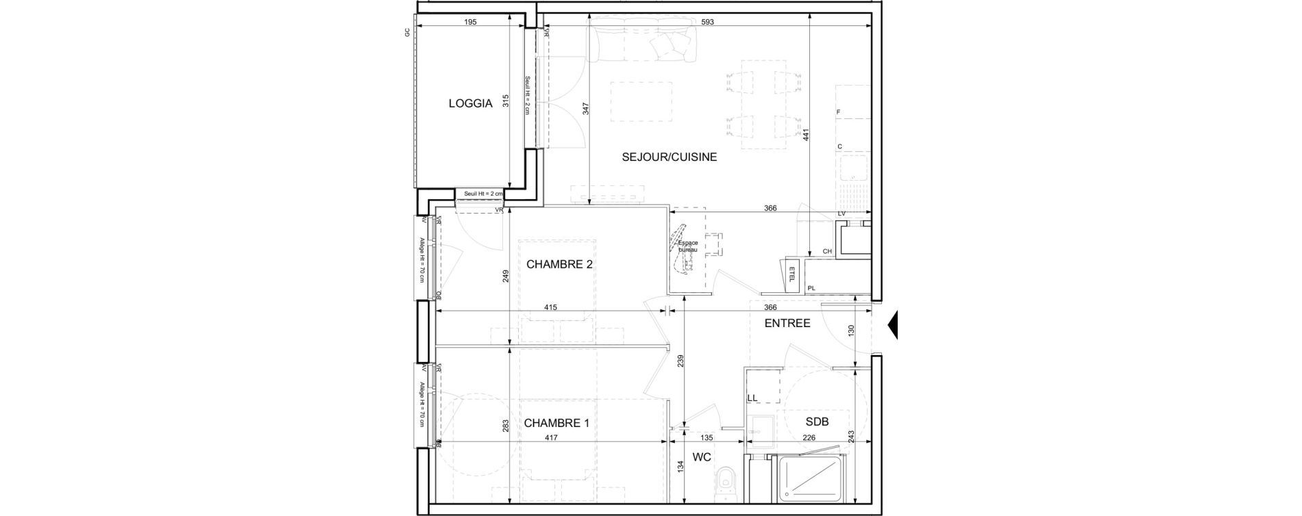 Appartement T3 de 60,95 m2 &agrave; Ifs Centre
