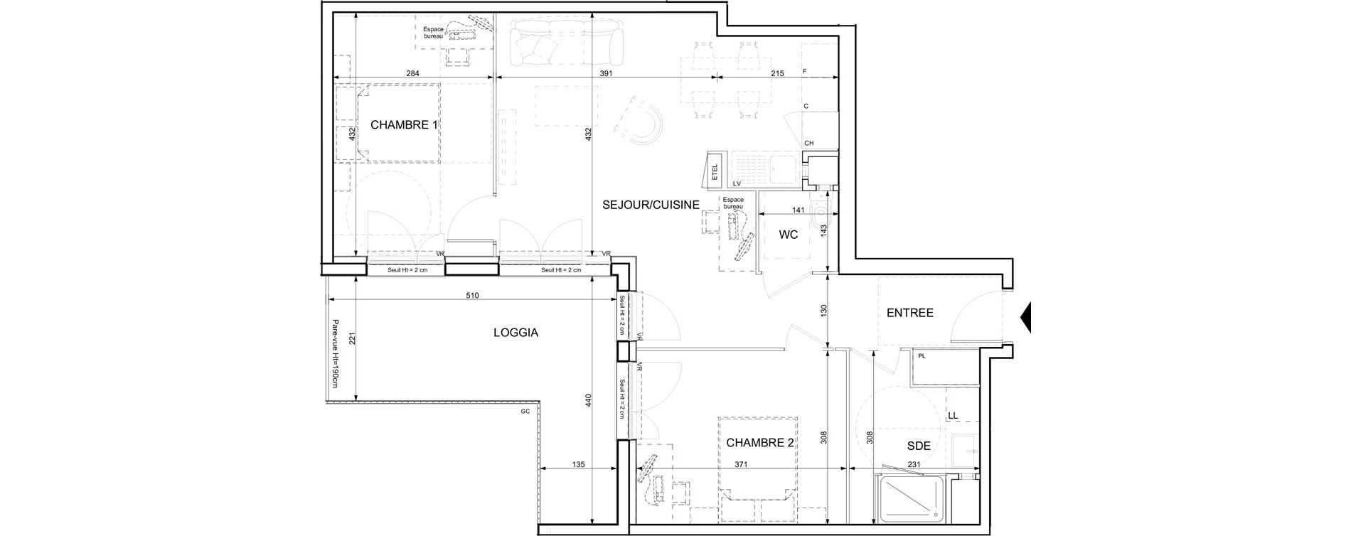 Appartement T3 de 64,25 m2 &agrave; Ifs Centre