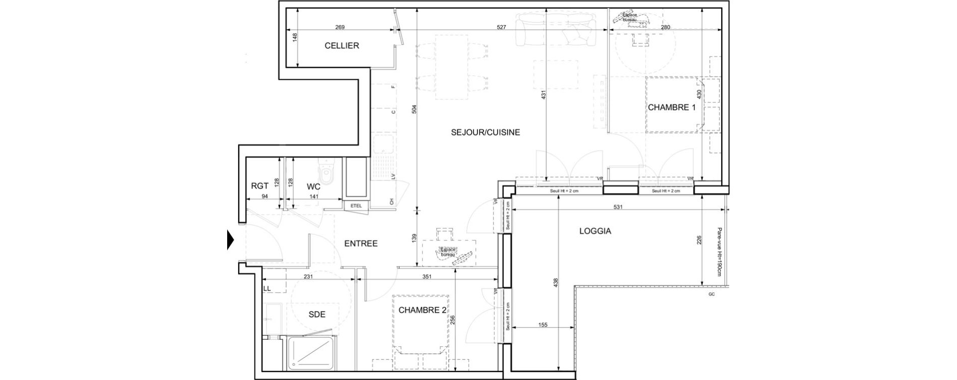 Appartement T3 de 69,02 m2 &agrave; Ifs Centre