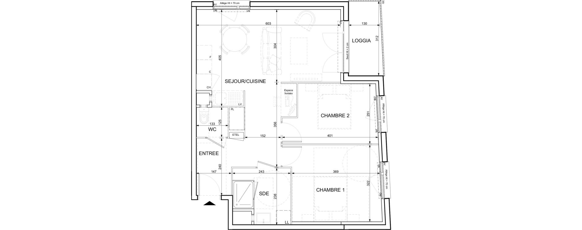 Appartement T3 de 59,35 m2 &agrave; Ifs Centre