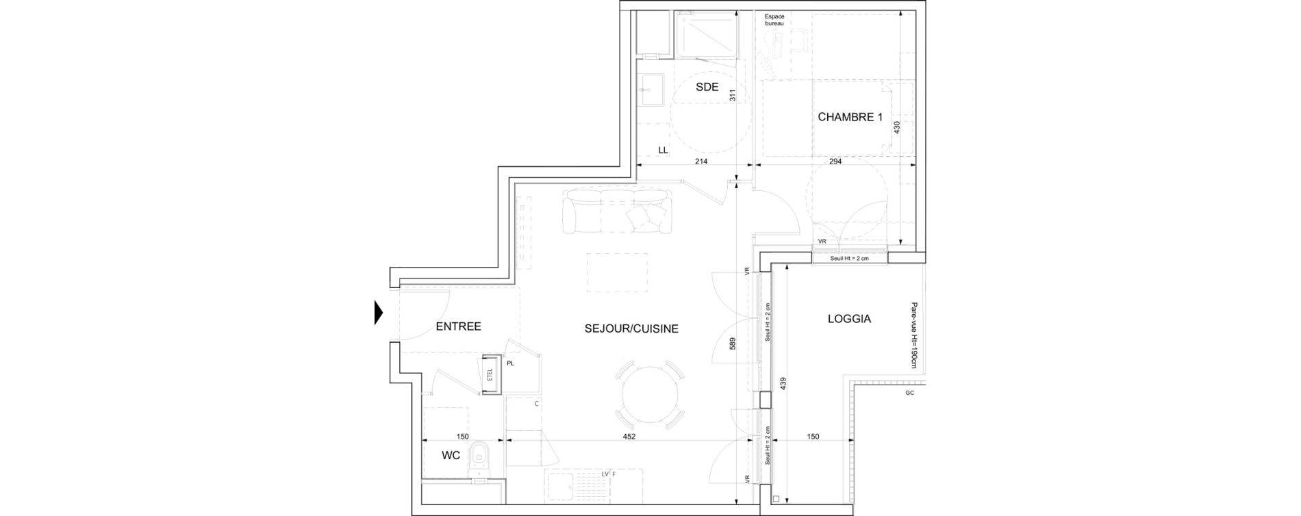 Appartement T2 de 50,72 m2 &agrave; Ifs Centre