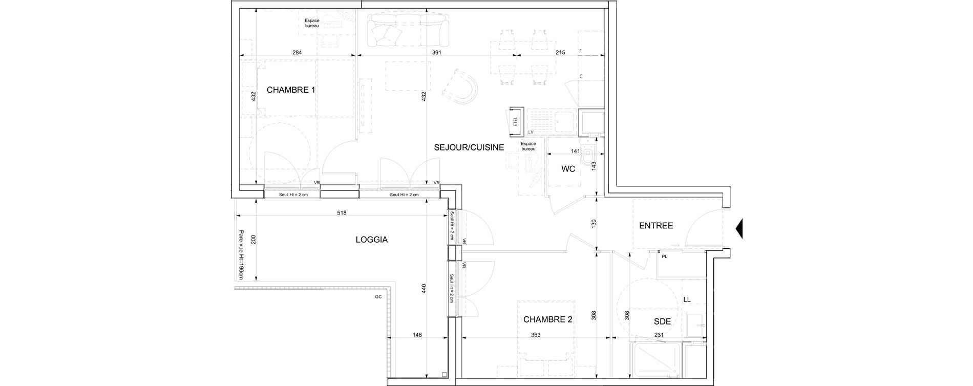 Appartement T3 de 64,63 m2 &agrave; Ifs Centre