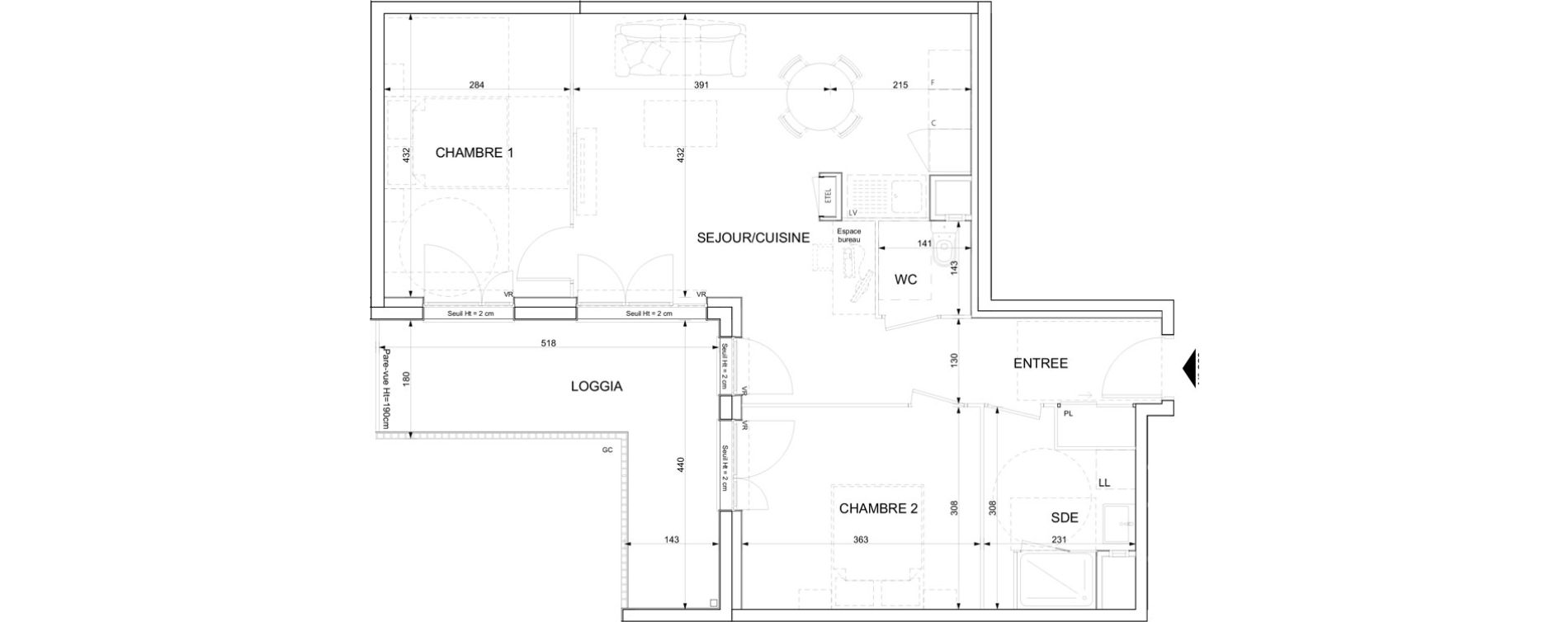 Appartement T3 de 64,66 m2 &agrave; Ifs Centre