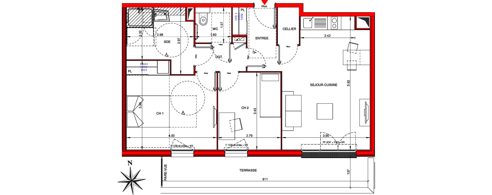 Appartement T3 meubl&eacute; de 64,70 m2 &agrave; Ifs Centre