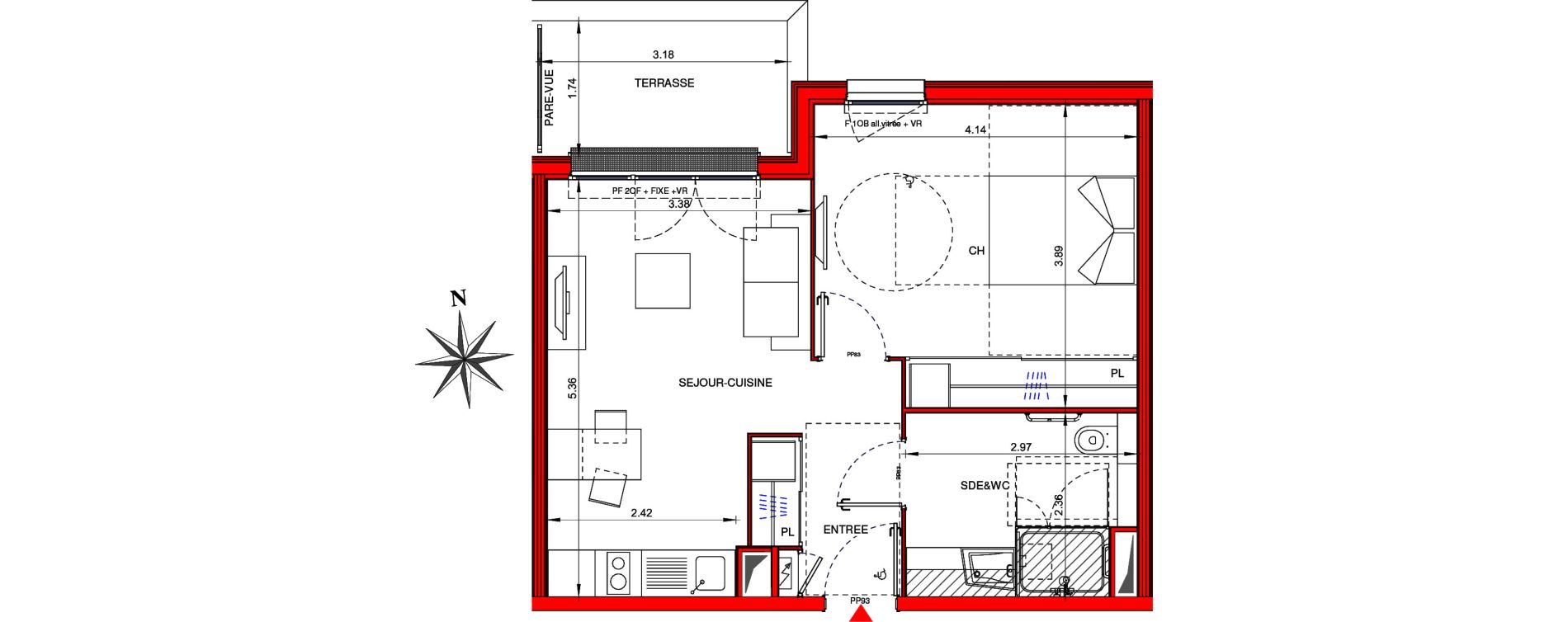 Appartement T2 meubl&eacute; de 43,10 m2 &agrave; Ifs Centre