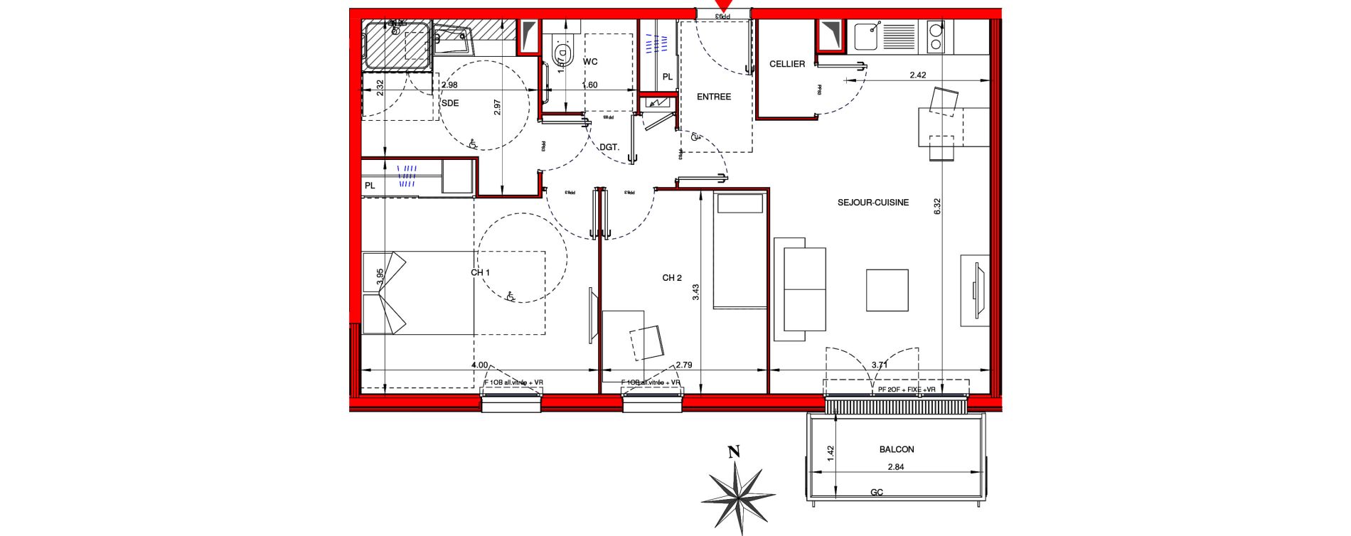 Appartement T3 meubl&eacute; de 64,90 m2 &agrave; Ifs Centre