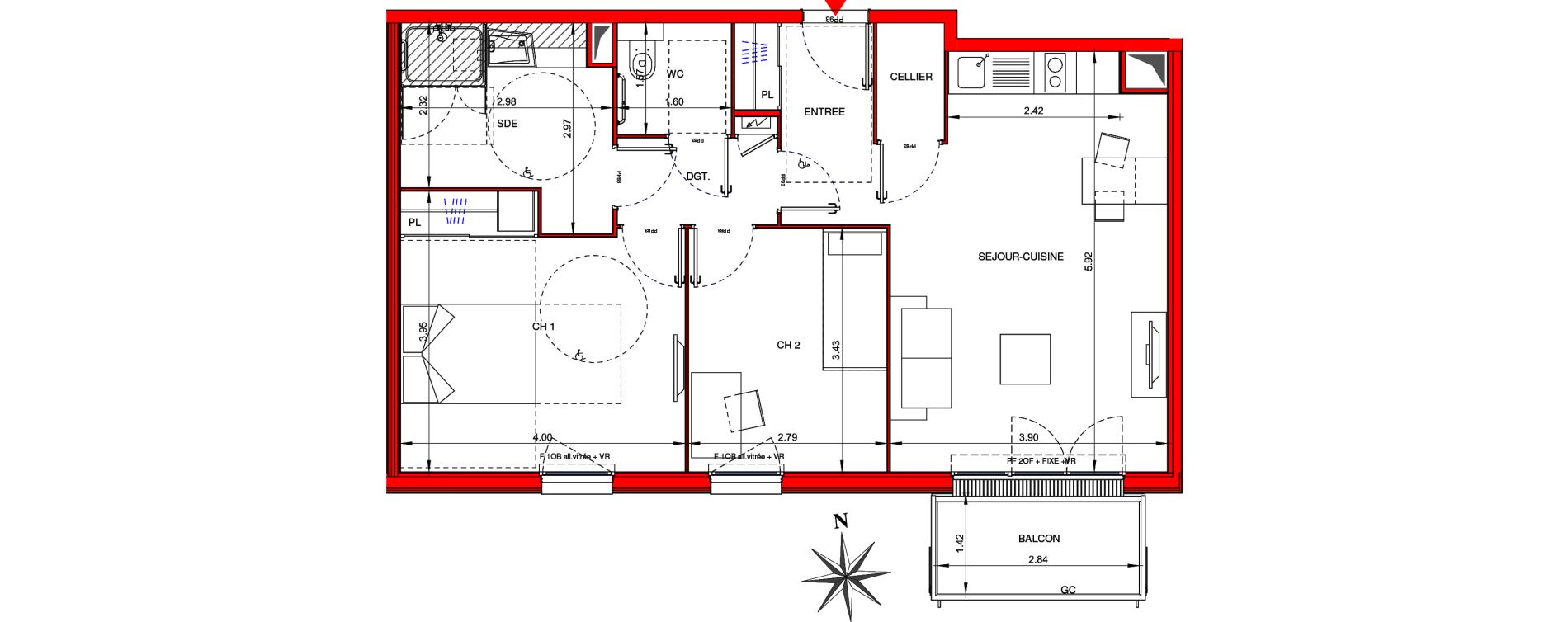 Appartement T3 meubl&eacute; de 64,70 m2 &agrave; Ifs Centre