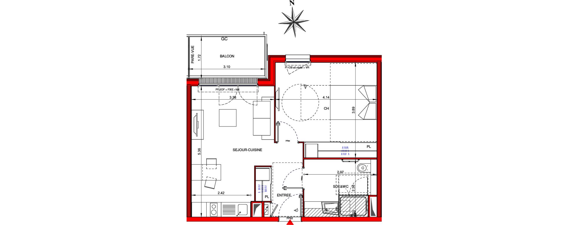 Appartement T2 meubl&eacute; de 43,10 m2 &agrave; Ifs Centre