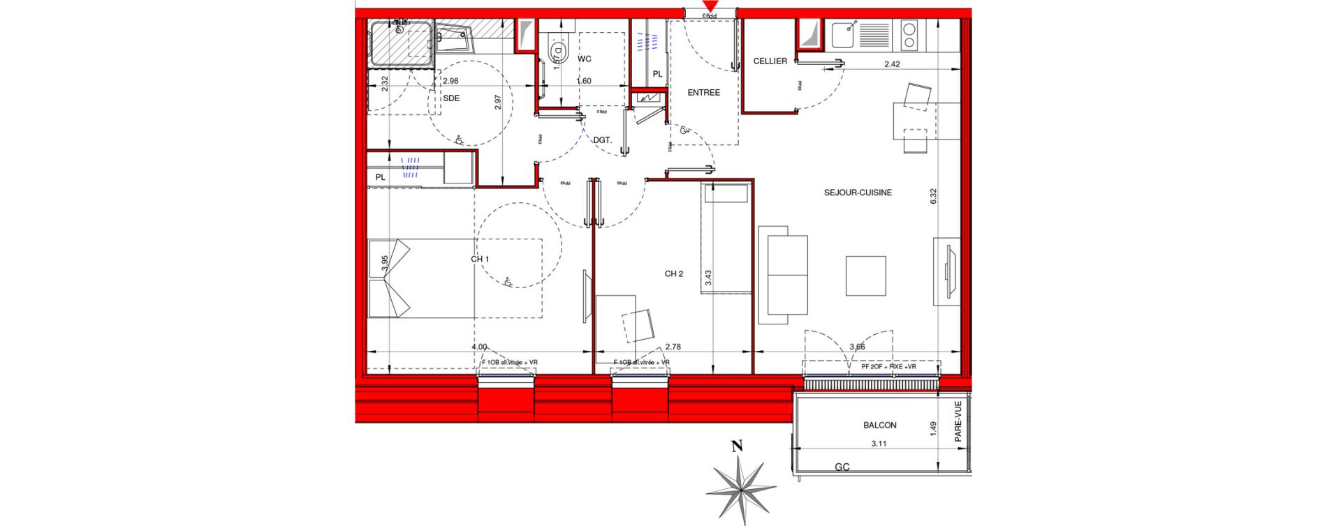 Appartement T3 meubl&eacute; de 64,30 m2 &agrave; Ifs Centre