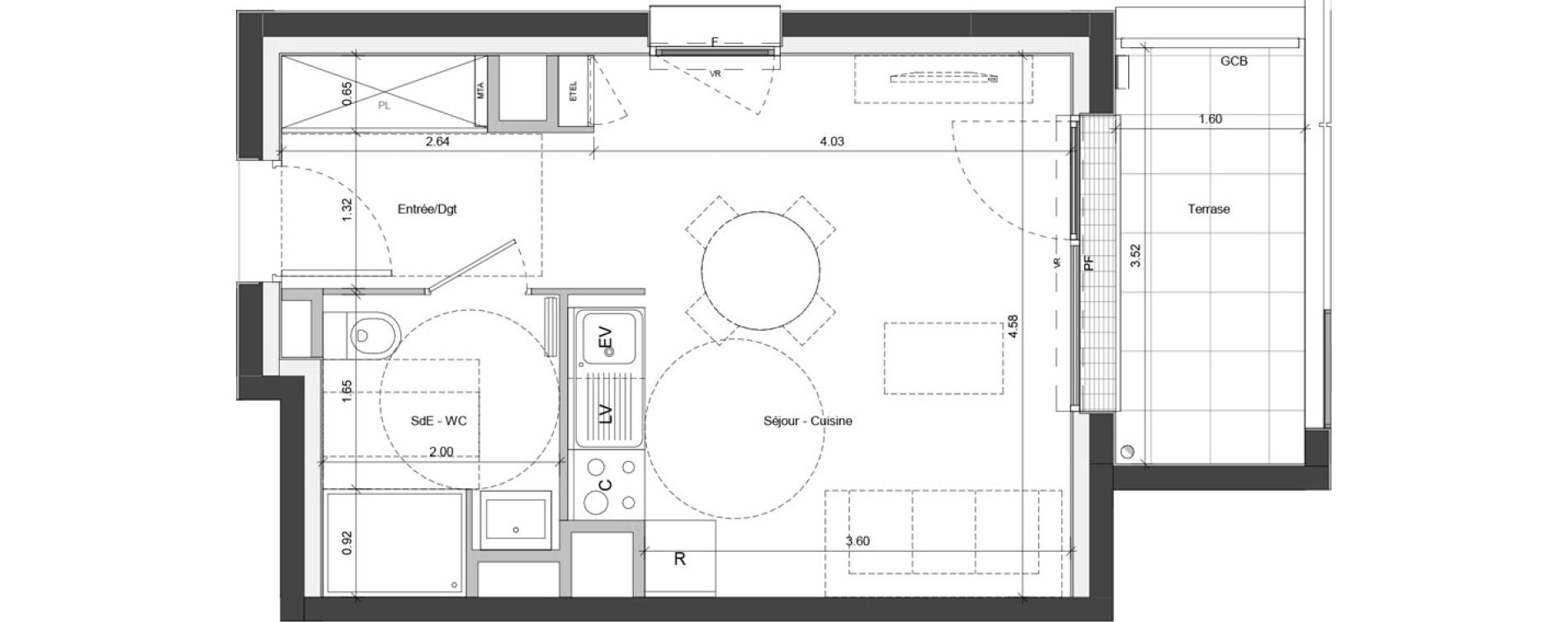 Appartement T1 de 28,19 m2 &agrave; Ifs Centre