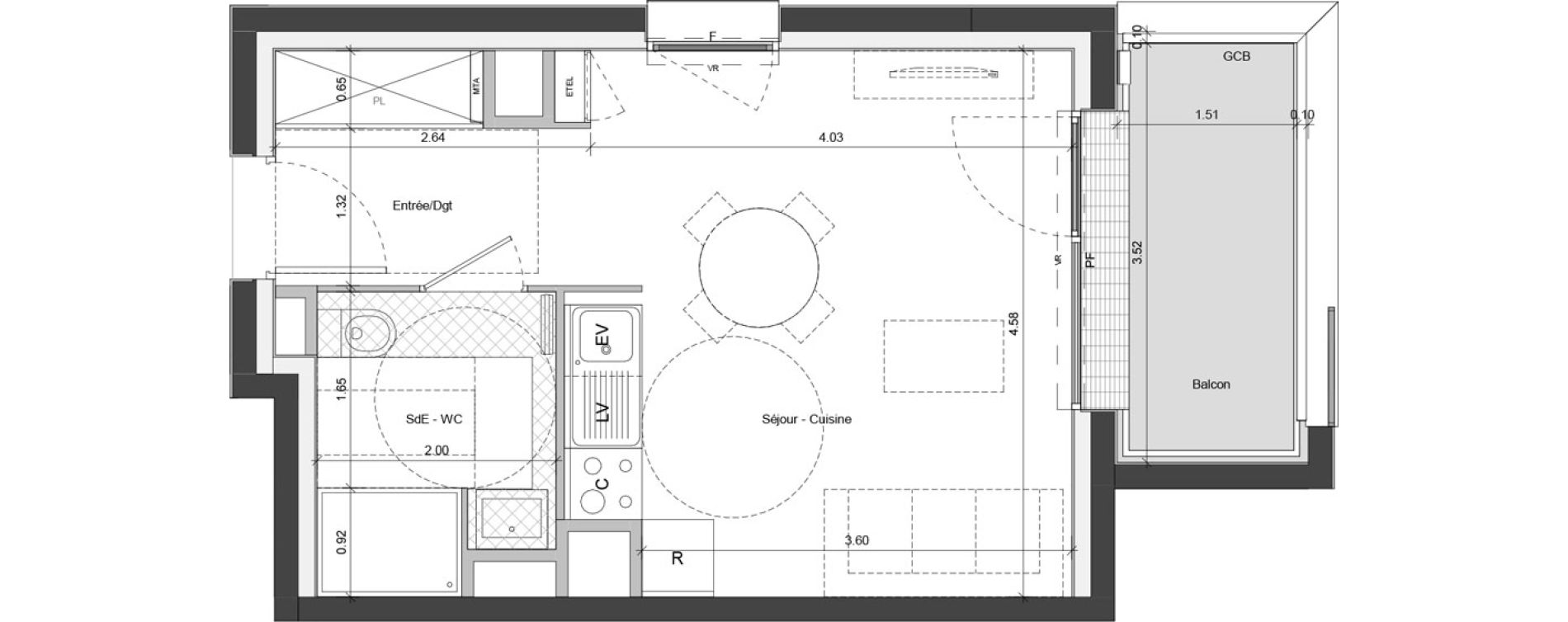 Appartement T1 de 28,19 m2 &agrave; Ifs Centre