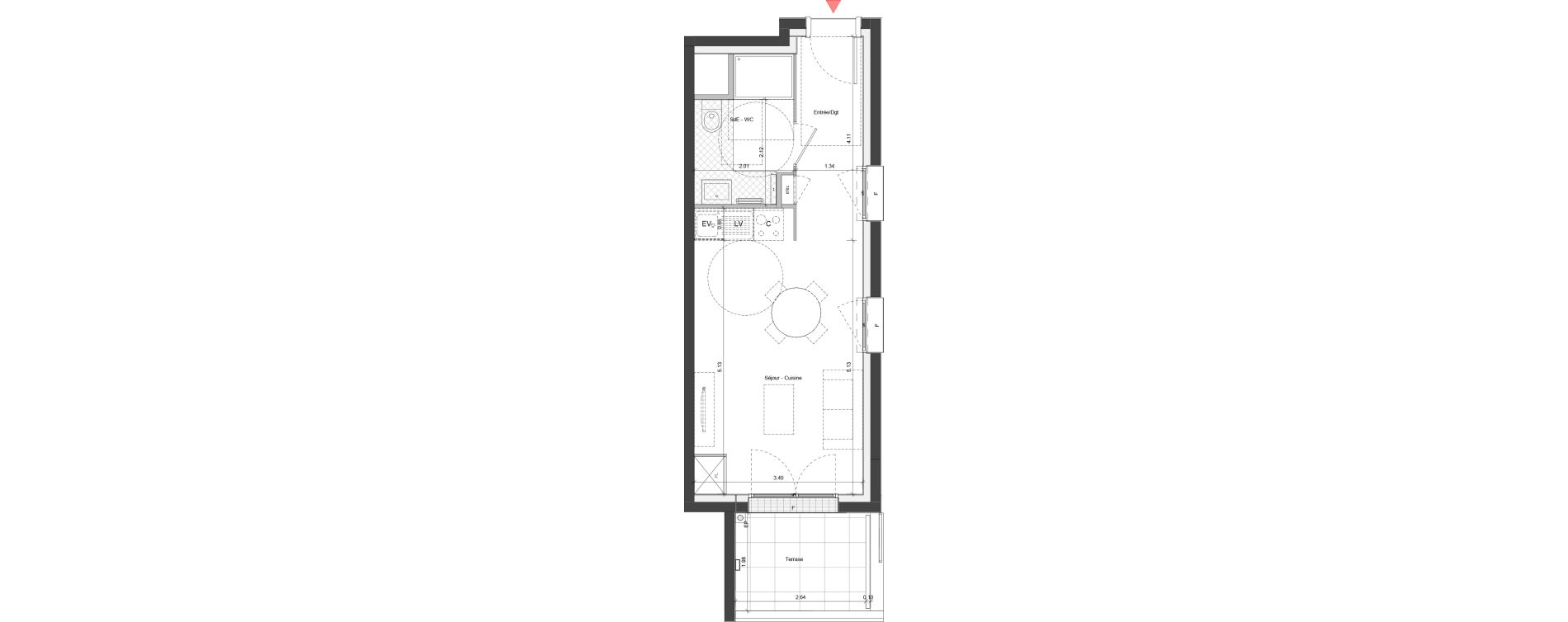 Appartement T1 de 29,37 m2 &agrave; Ifs Centre