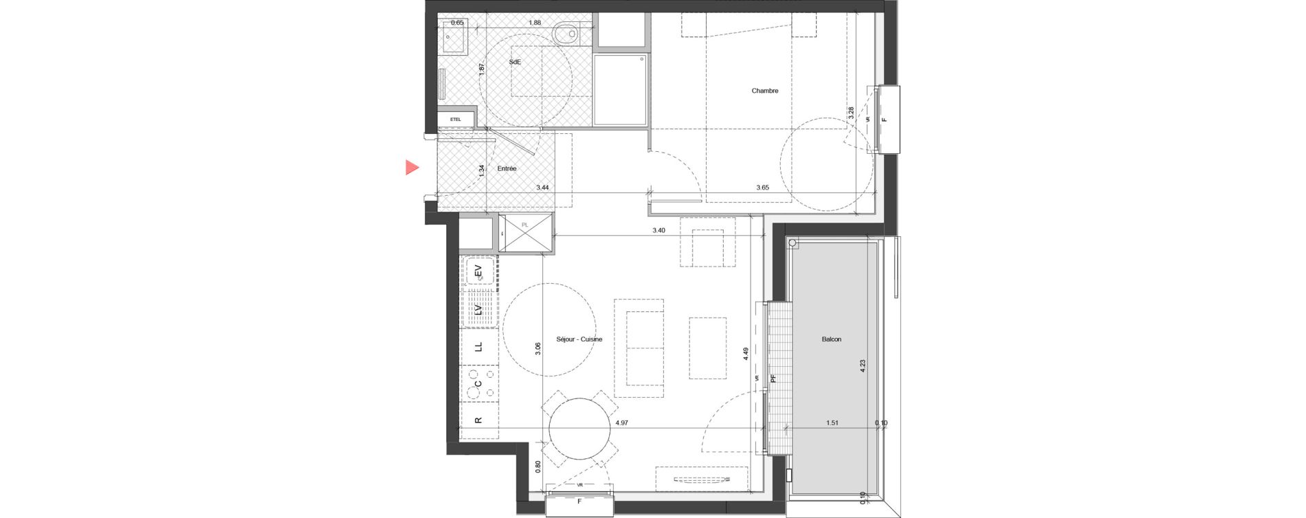 Appartement T2 de 43,27 m2 &agrave; Ifs Centre