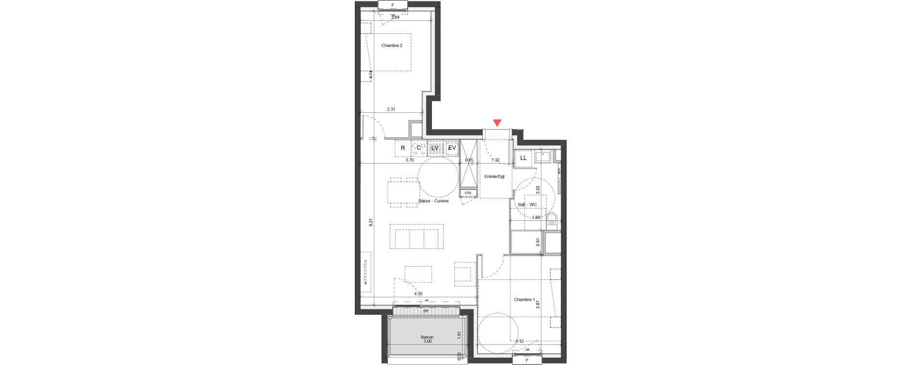 Appartement T3 de 62,03 m2 &agrave; Ifs Centre