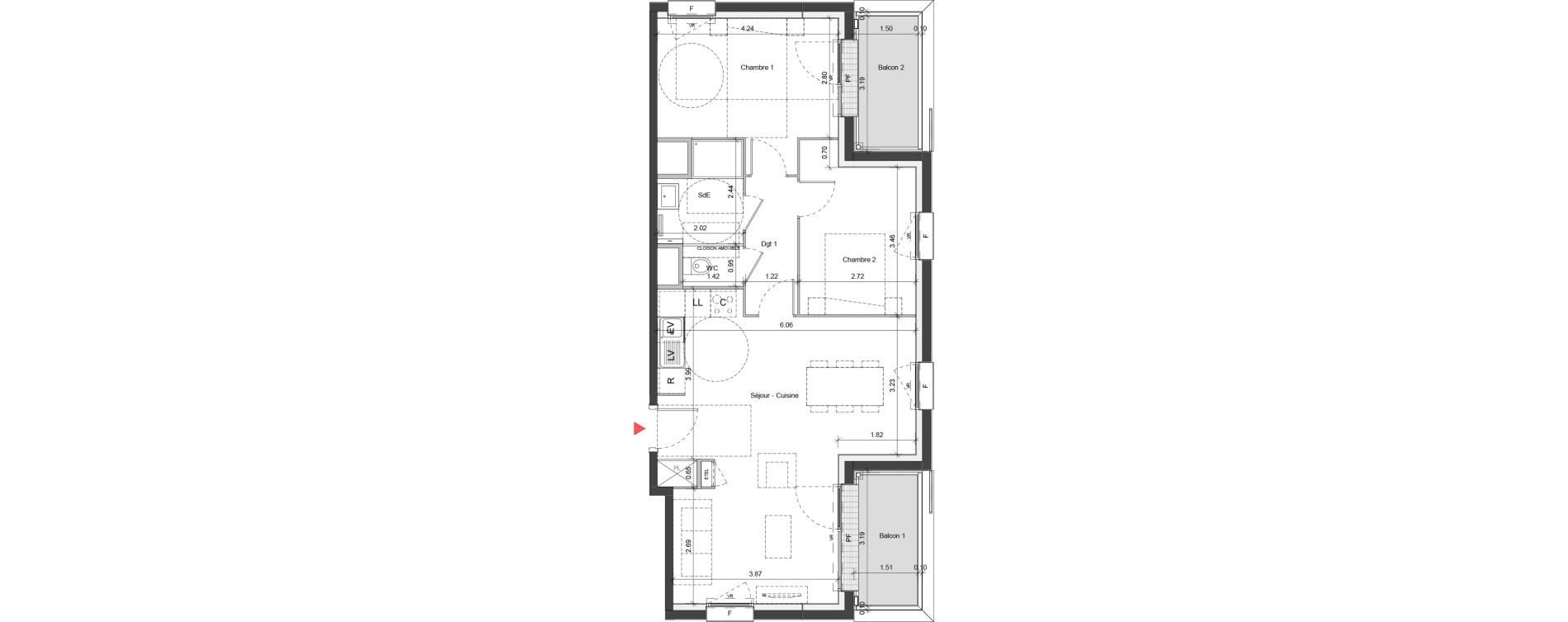 Appartement T3 de 66,78 m2 &agrave; Ifs Centre