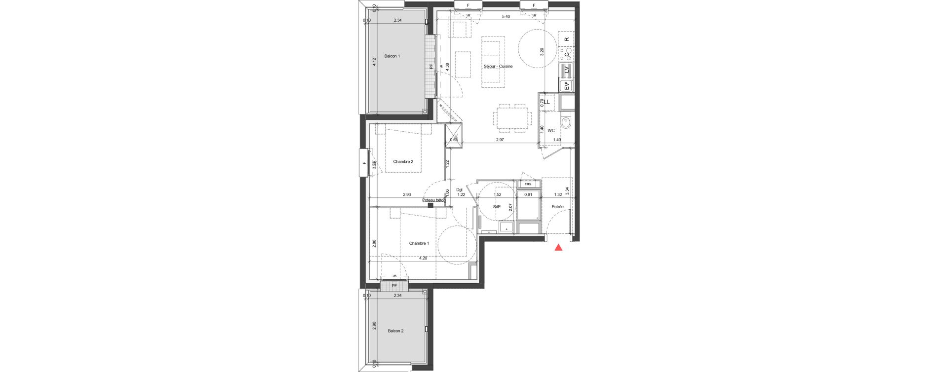 Appartement T3 de 63,64 m2 &agrave; Ifs Centre