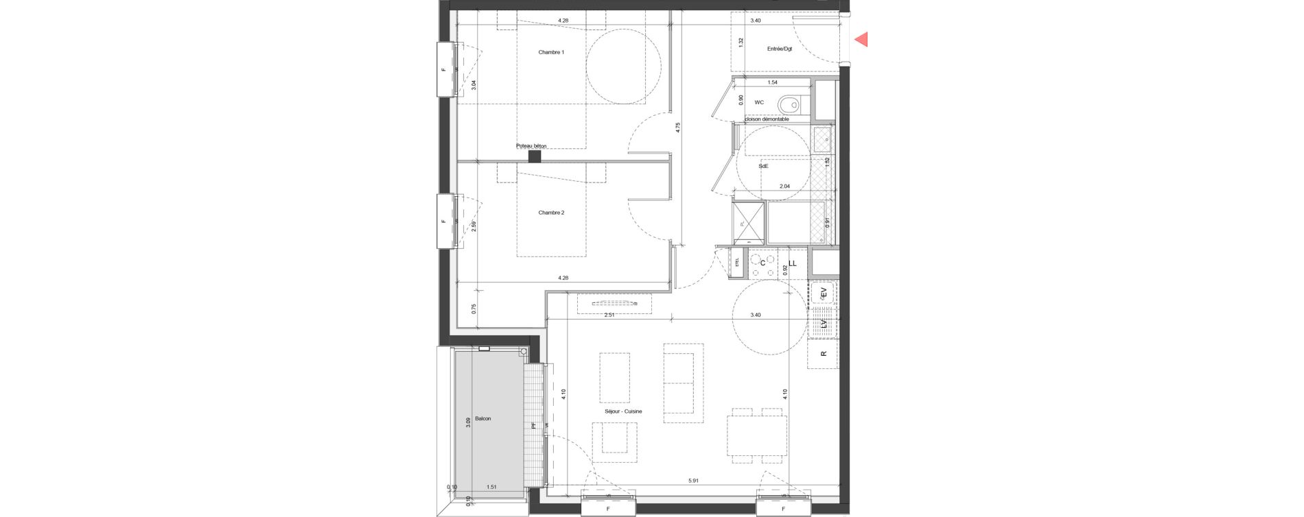 Appartement T3 de 66,99 m2 &agrave; Ifs Centre