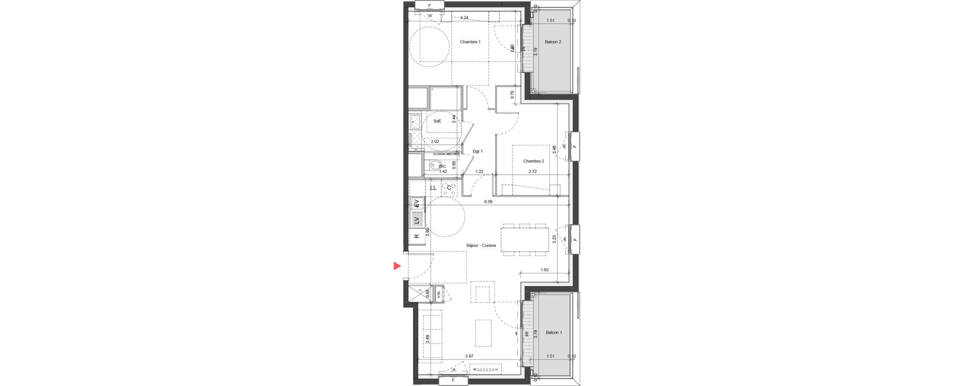 Appartement T3 de 66,78 m2 &agrave; Ifs Centre