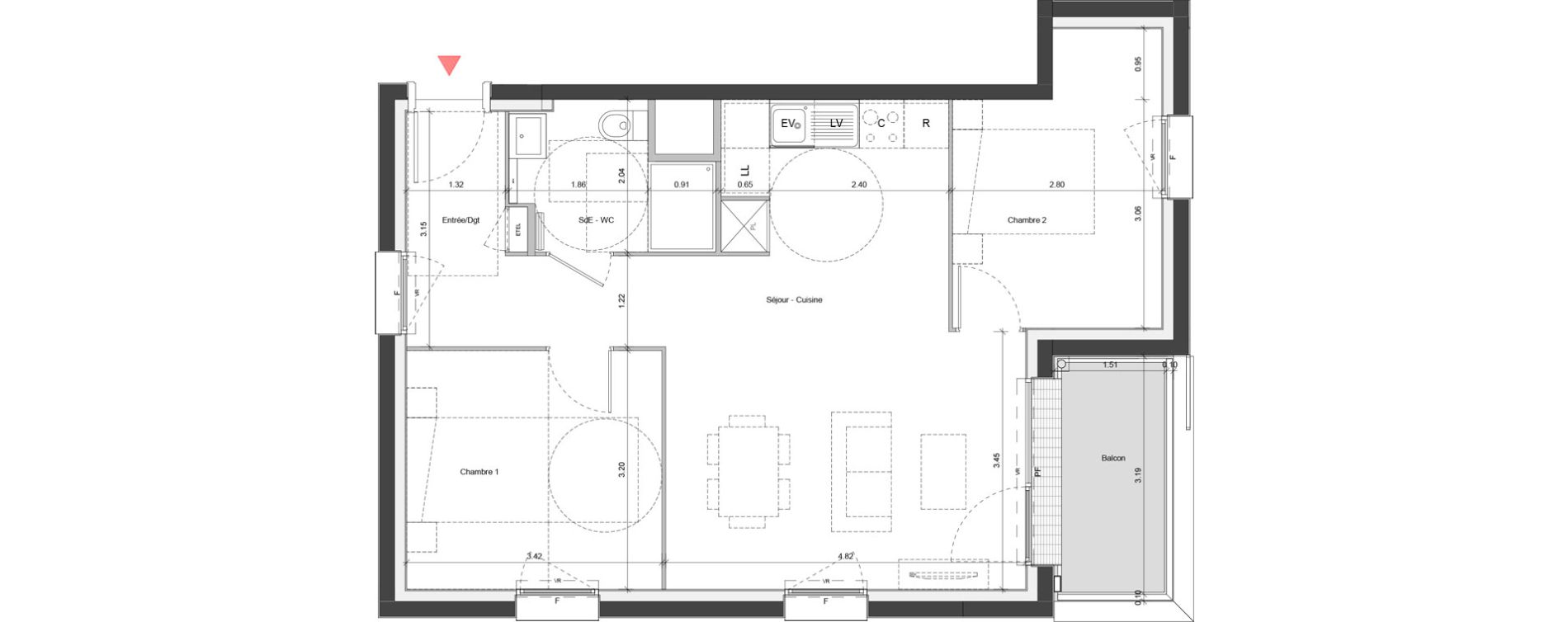 Appartement T3 de 59,06 m2 &agrave; Ifs Centre