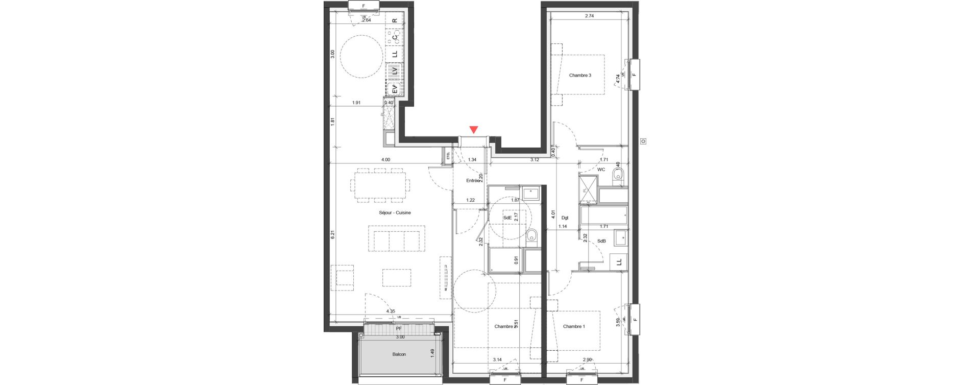 Appartement T4 de 97,43 m2 &agrave; Ifs Centre