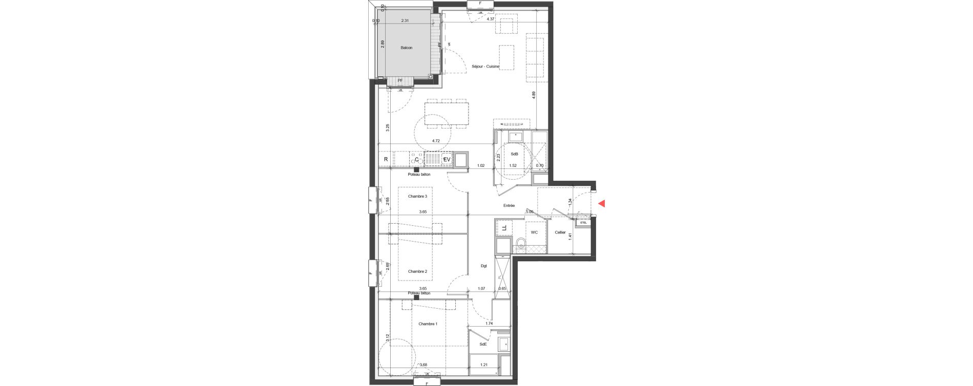 Appartement T4 de 89,91 m2 &agrave; Ifs Centre