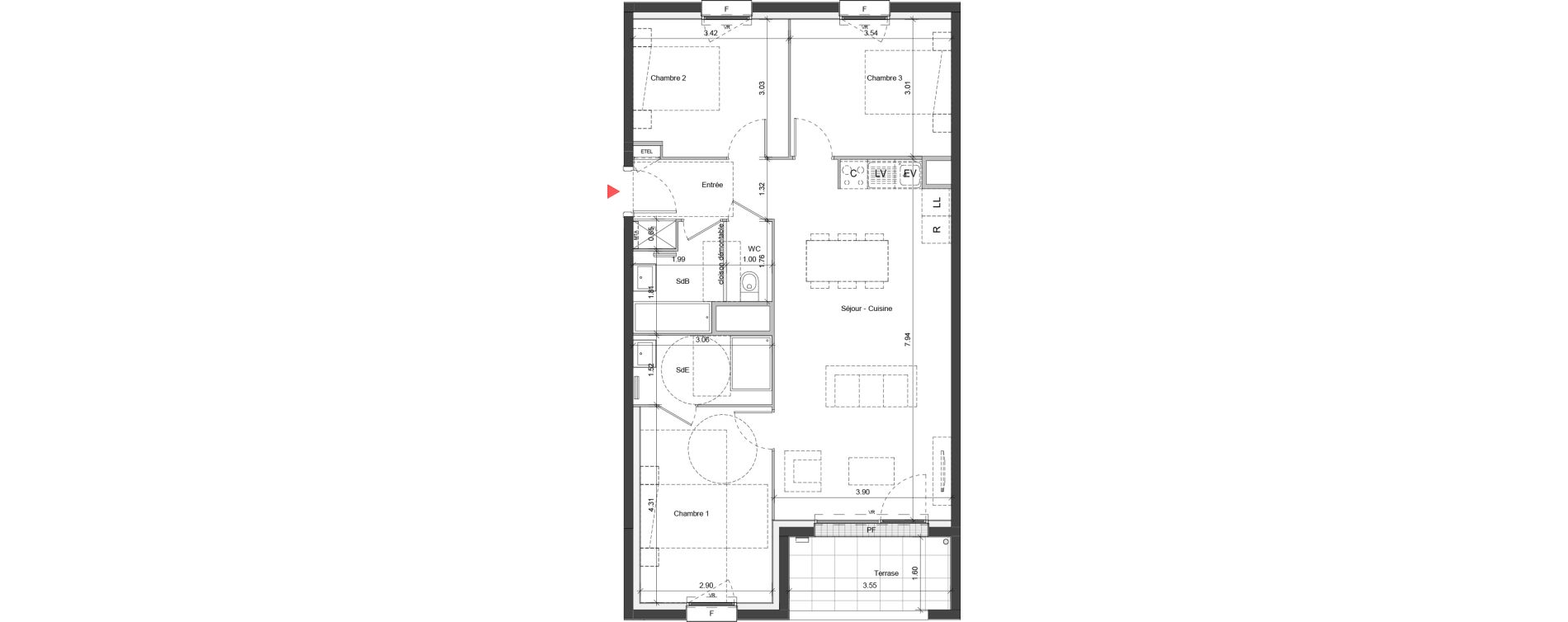 Appartement T4 de 79,00 m2 &agrave; Ifs Centre