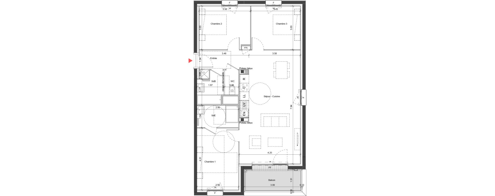 Appartement T4 de 80,83 m2 &agrave; Ifs Centre