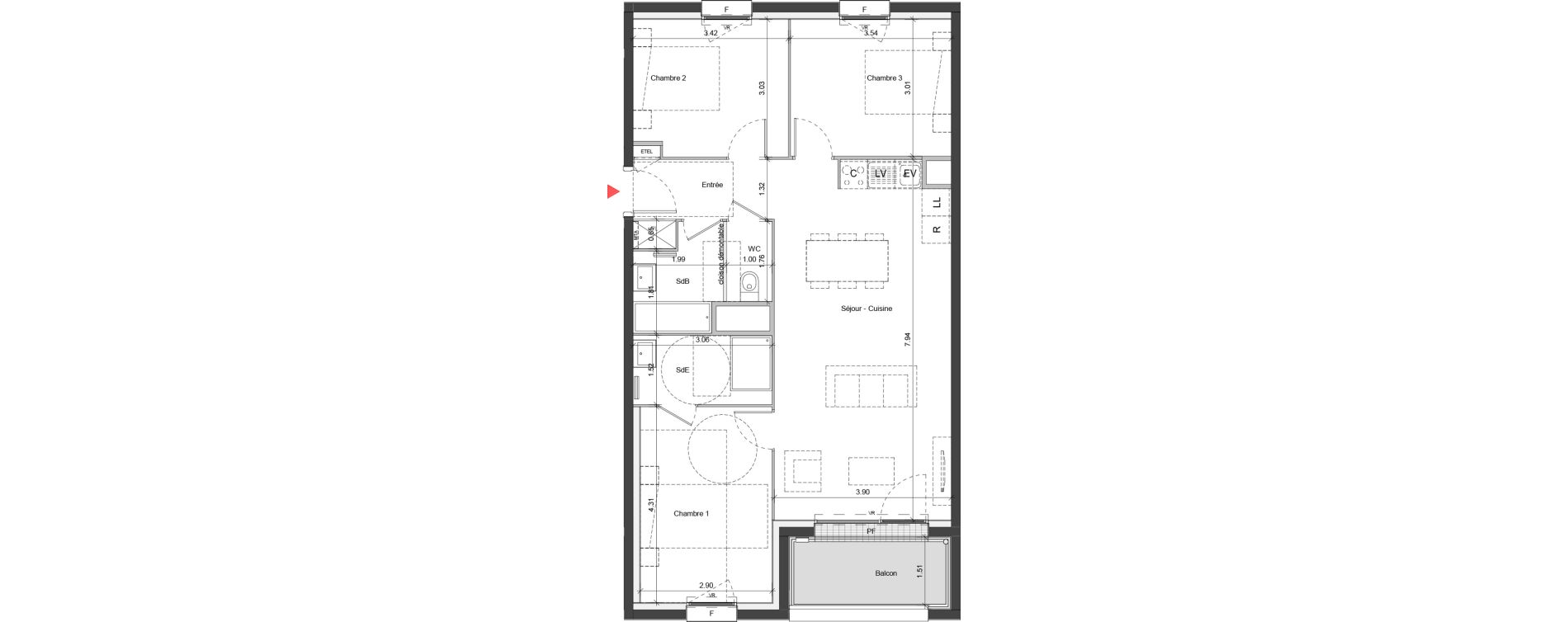 Appartement T4 de 79,00 m2 &agrave; Ifs Centre