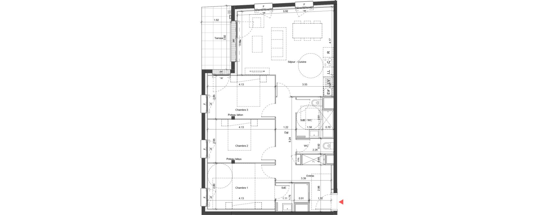 Appartement T4 de 84,18 m2 &agrave; Ifs Centre