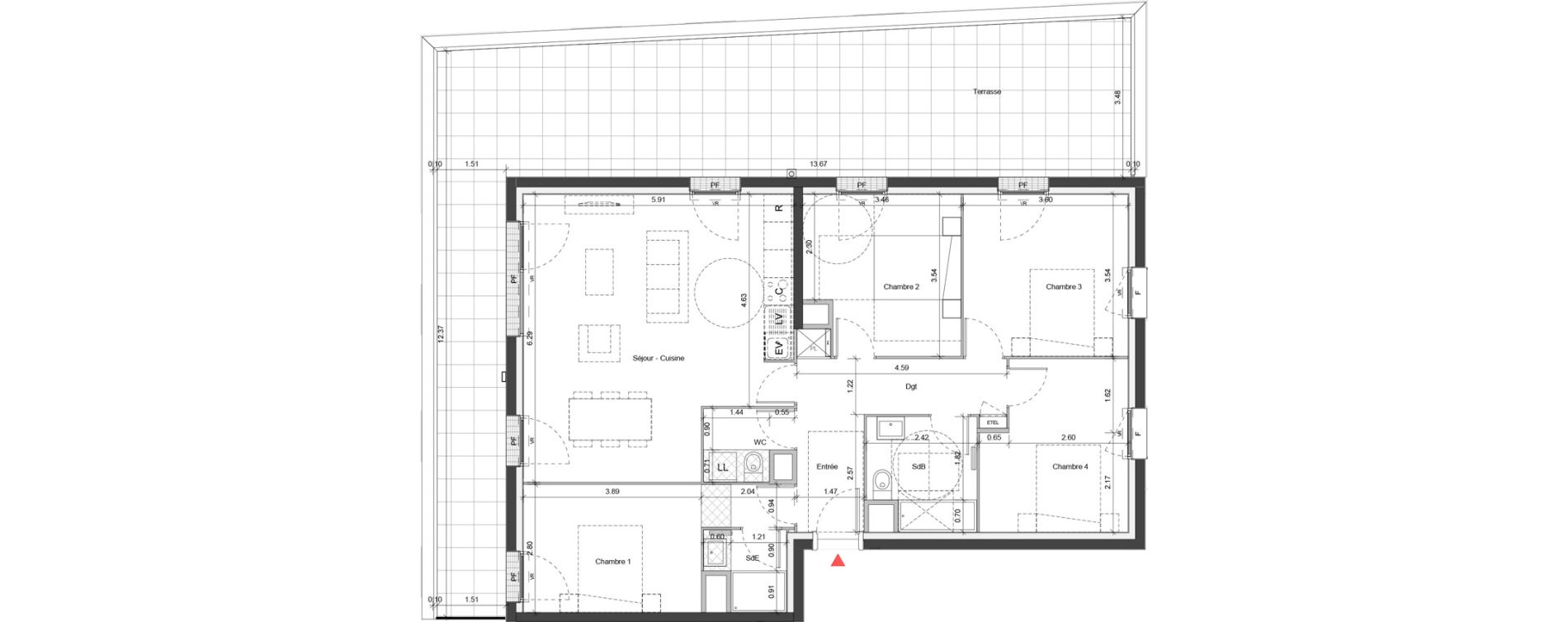 Appartement T5 de 103,08 m2 &agrave; Ifs Centre