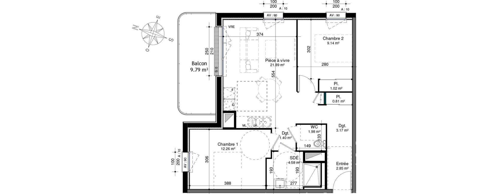 Appartement T3 de 59,10 m2 &agrave; Ifs Centre