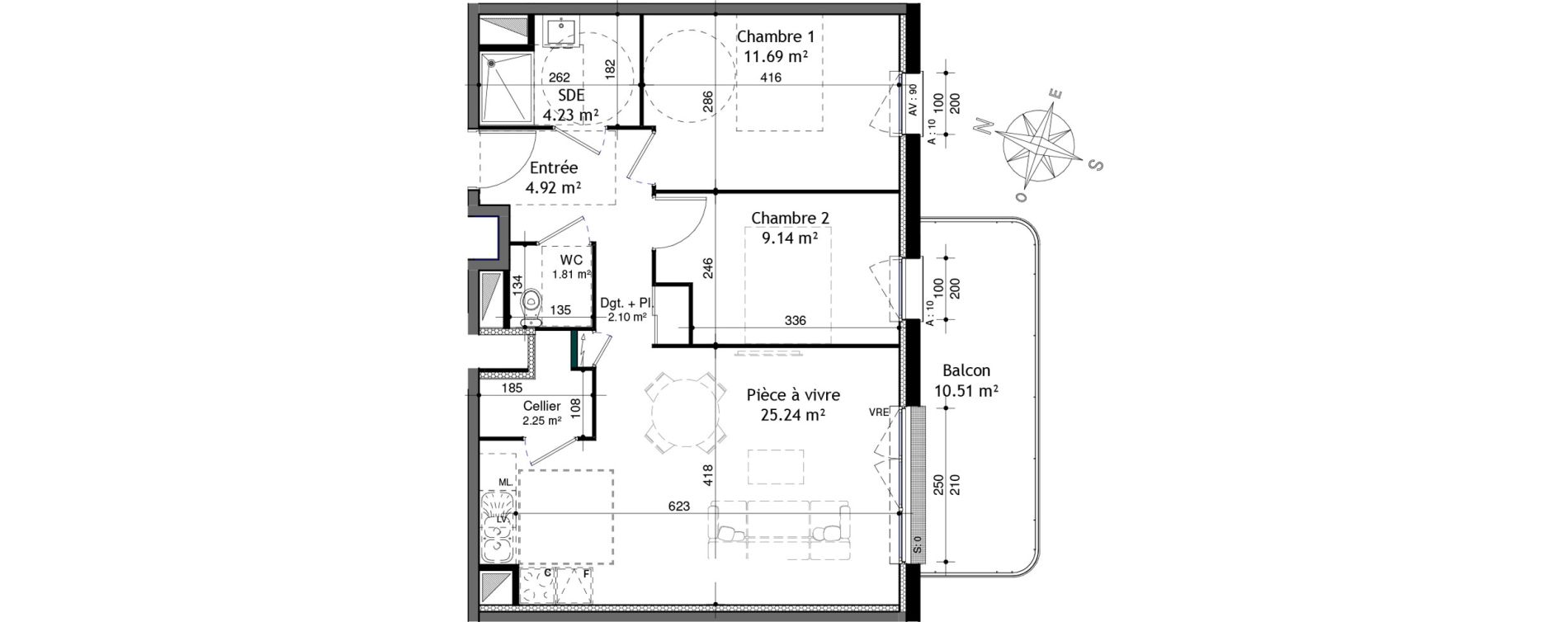 Appartement T3 de 61,38 m2 &agrave; Ifs Centre