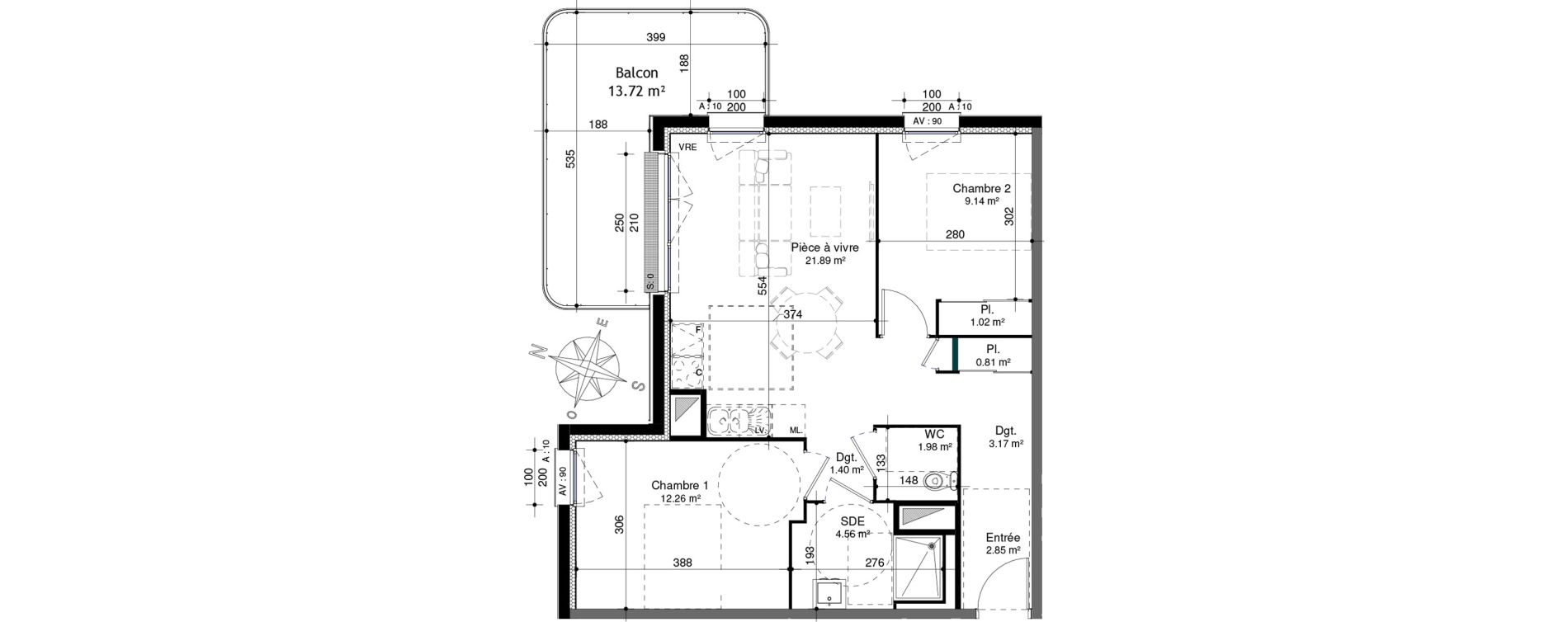 Appartement T3 de 59,08 m2 &agrave; Ifs Centre