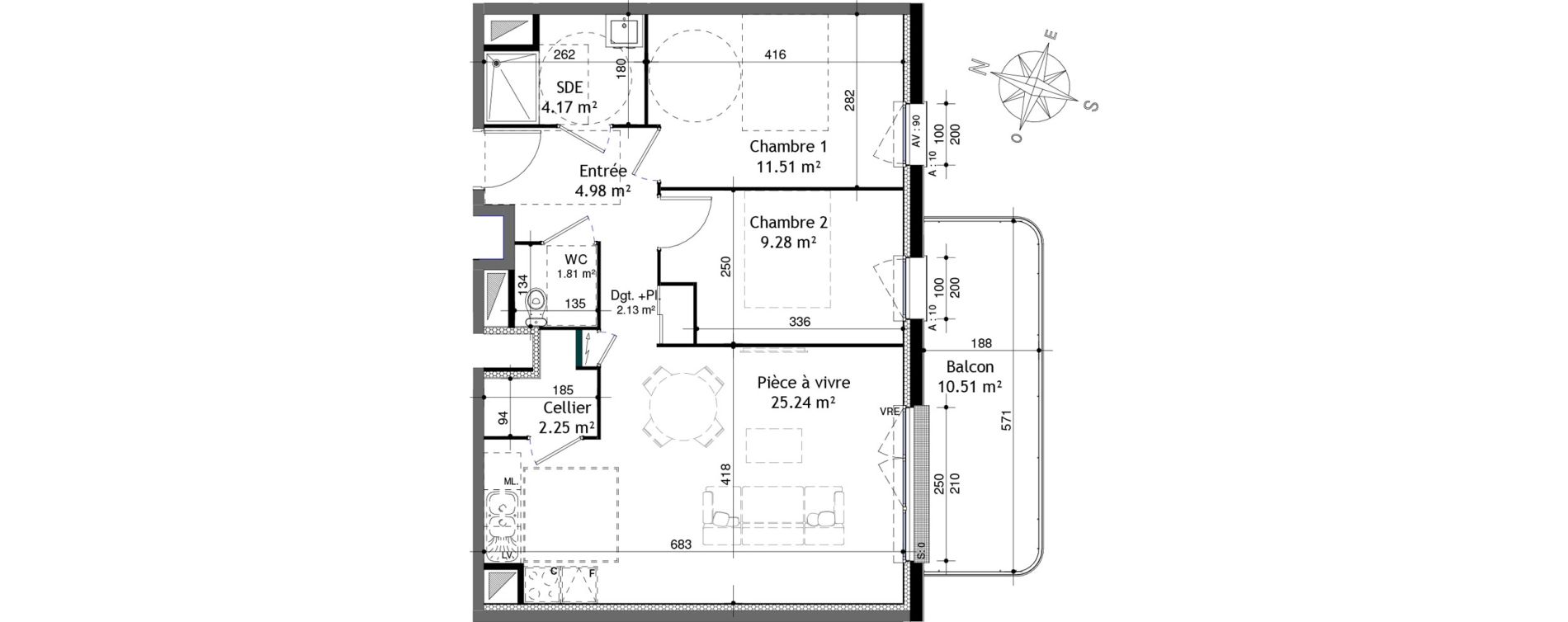 Appartement T3 de 61,38 m2 &agrave; Ifs Centre