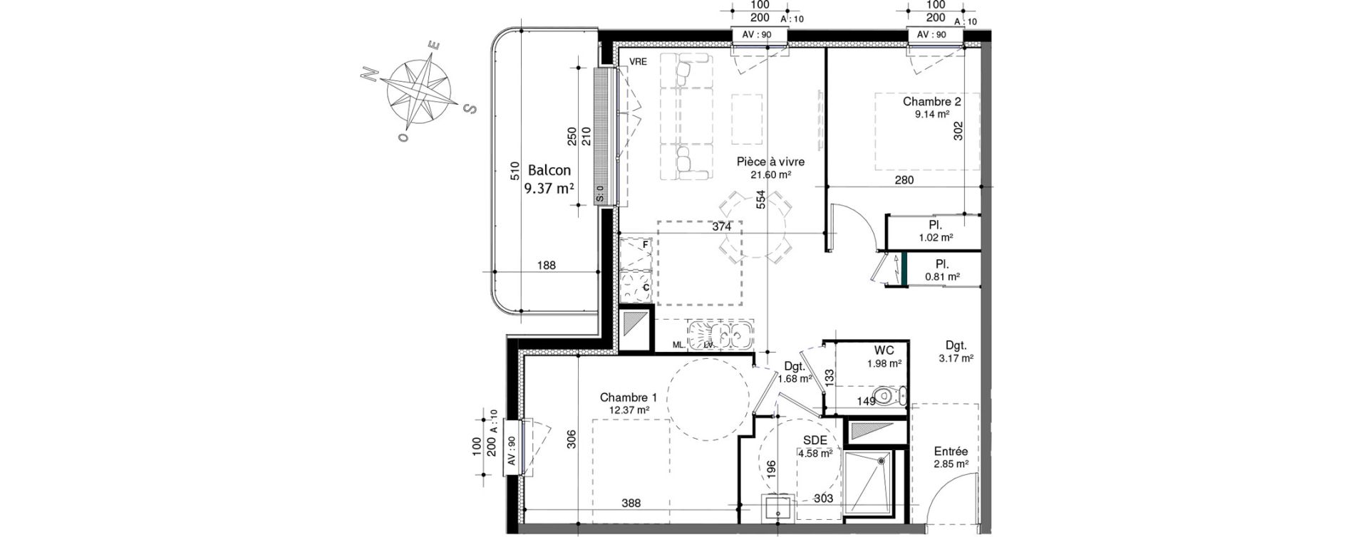 Appartement T3 de 59,20 m2 &agrave; Ifs Centre