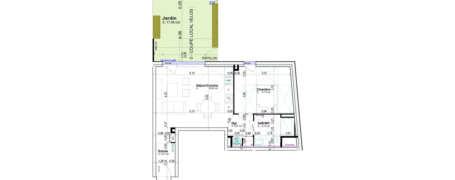 Appartement T2 de 43,93 m2 &agrave; Ifs Centre