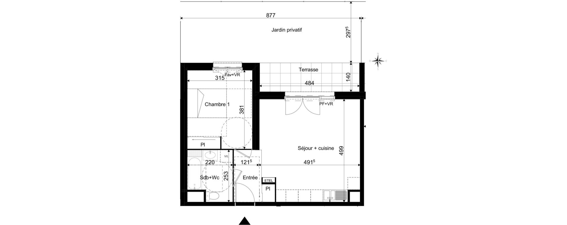 Appartement T2 de 44,17 m2 &agrave; La Rivi&egrave;re-Saint-Sauveur Centre