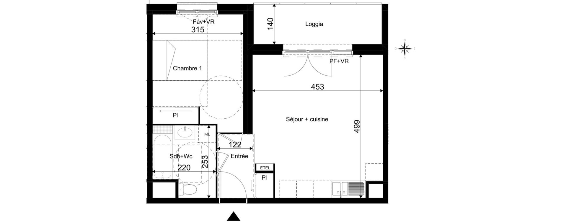 Appartement T2 de 41,91 m2 &agrave; La Rivi&egrave;re-Saint-Sauveur Centre