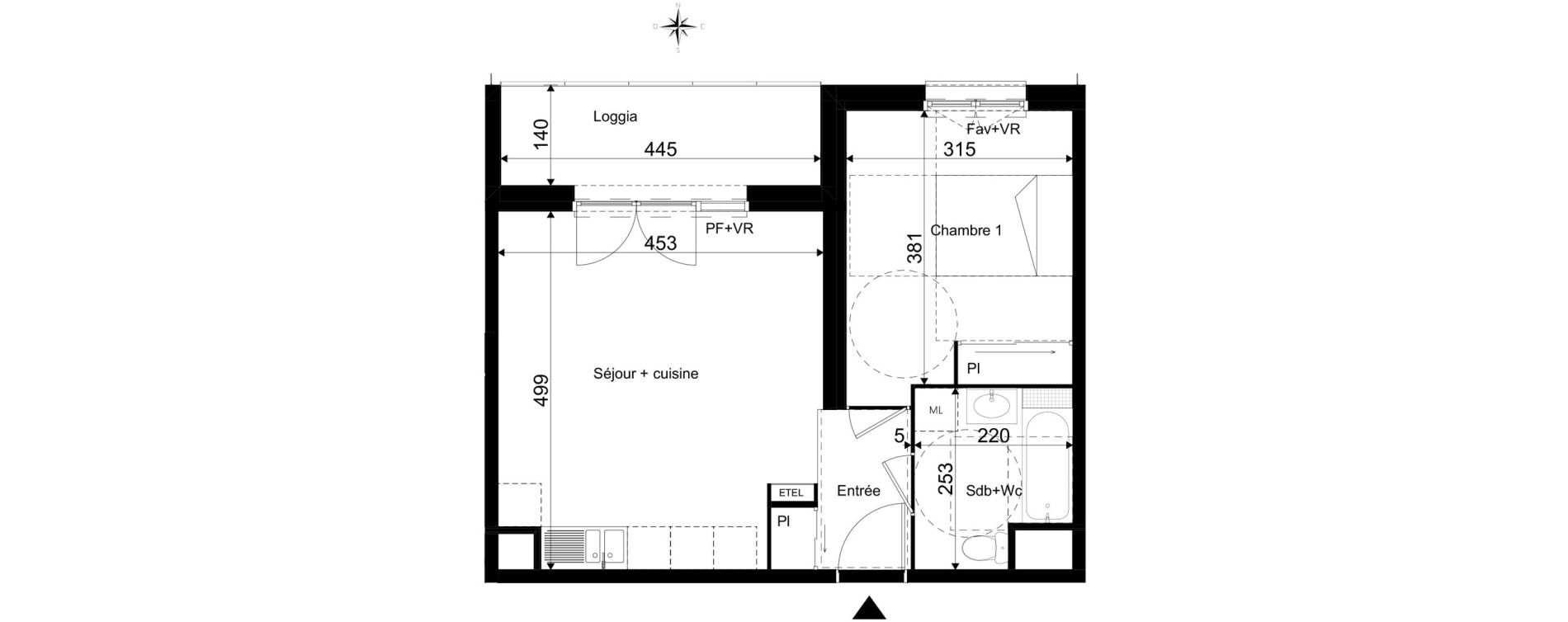 Appartement T2 de 41,91 m2 &agrave; La Rivi&egrave;re-Saint-Sauveur Centre