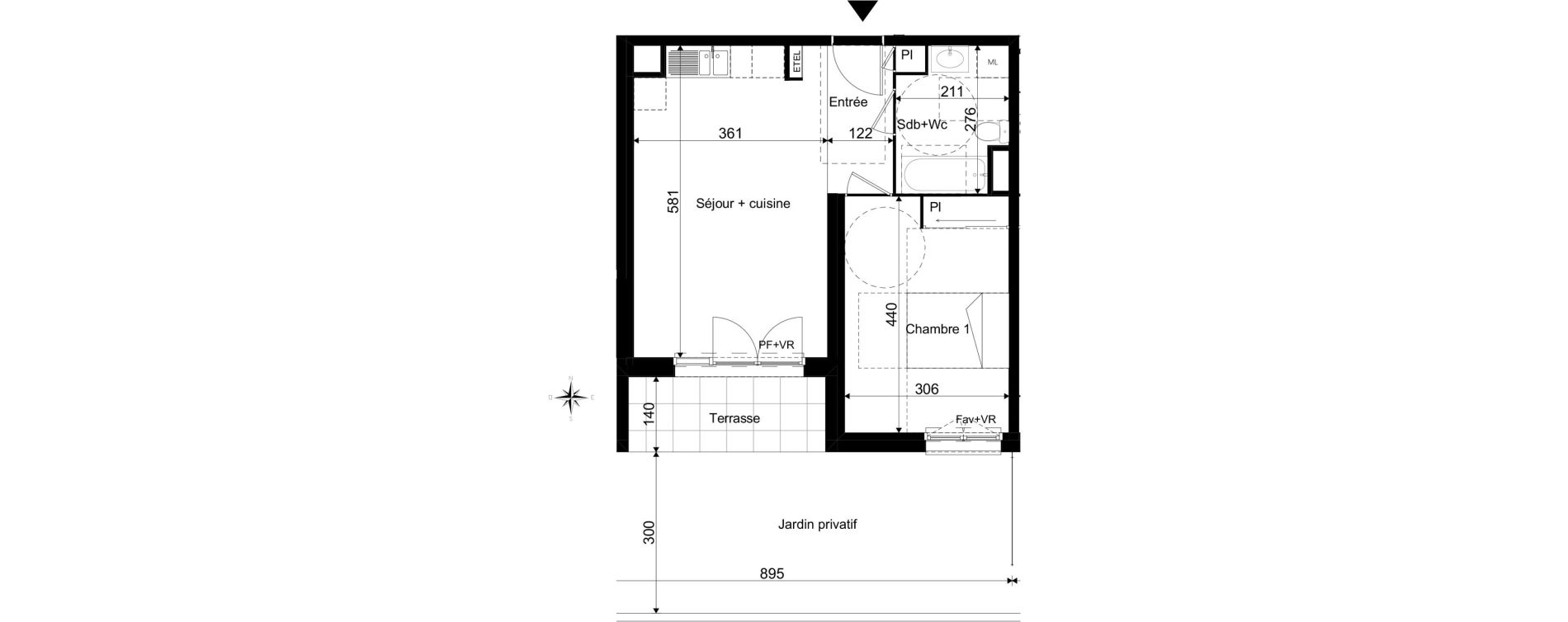 Appartement T2 de 42,63 m2 &agrave; La Rivi&egrave;re-Saint-Sauveur Centre