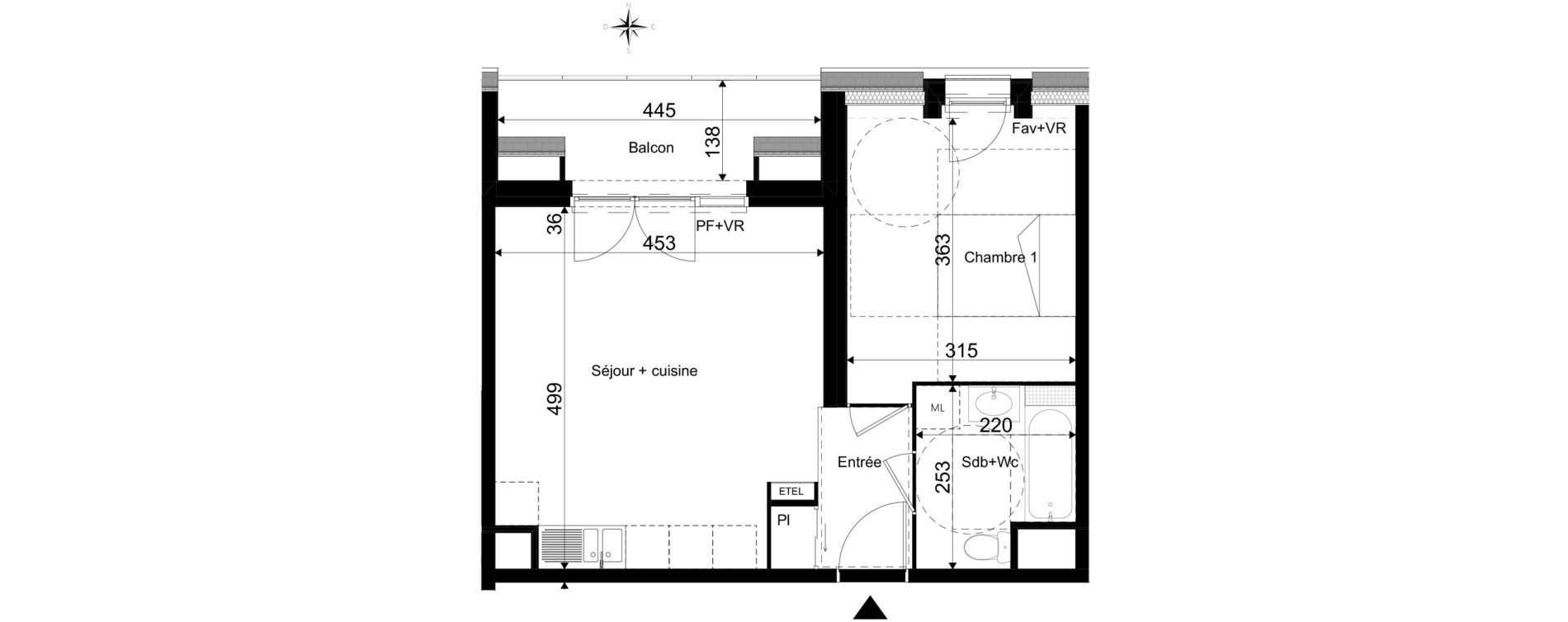 Appartement T2 de 41,55 m2 &agrave; La Rivi&egrave;re-Saint-Sauveur Centre