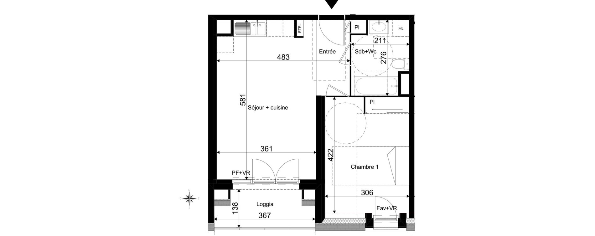 Appartement T2 de 42,26 m2 &agrave; La Rivi&egrave;re-Saint-Sauveur Centre