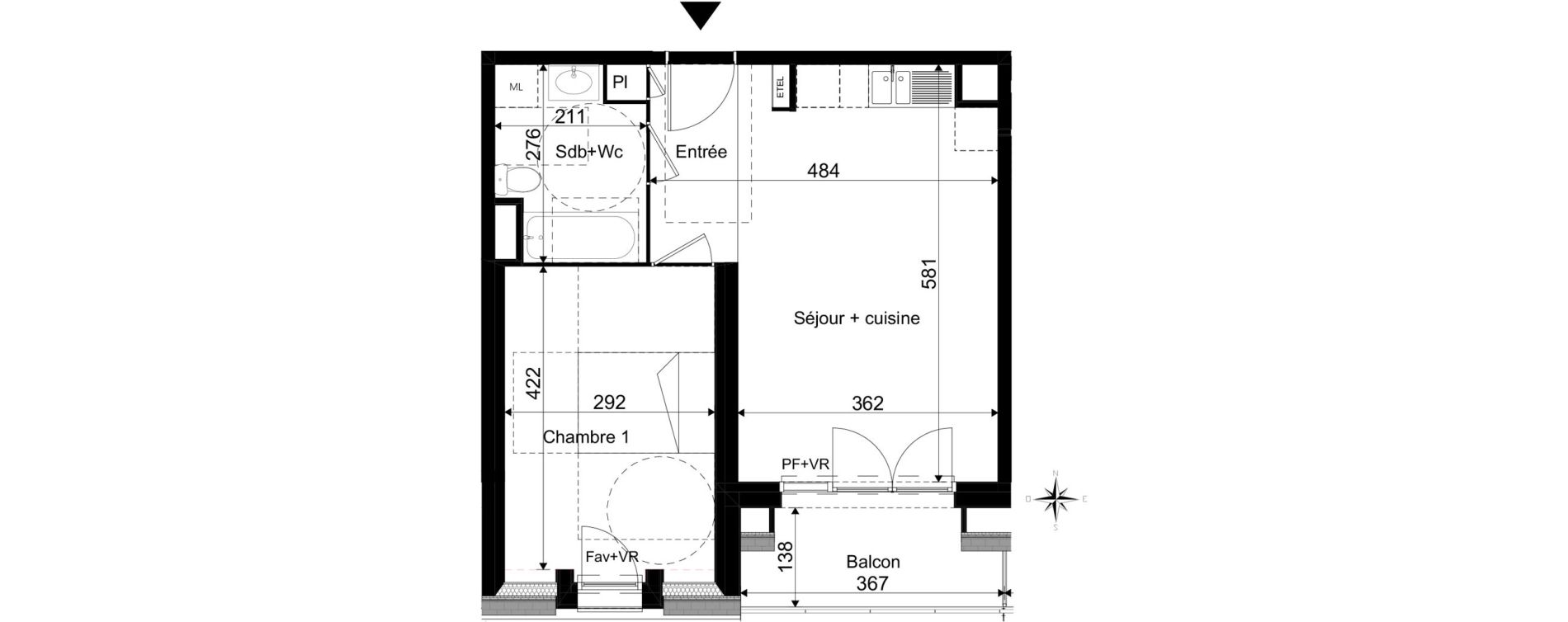 Appartement T2 de 41,76 m2 &agrave; La Rivi&egrave;re-Saint-Sauveur Centre