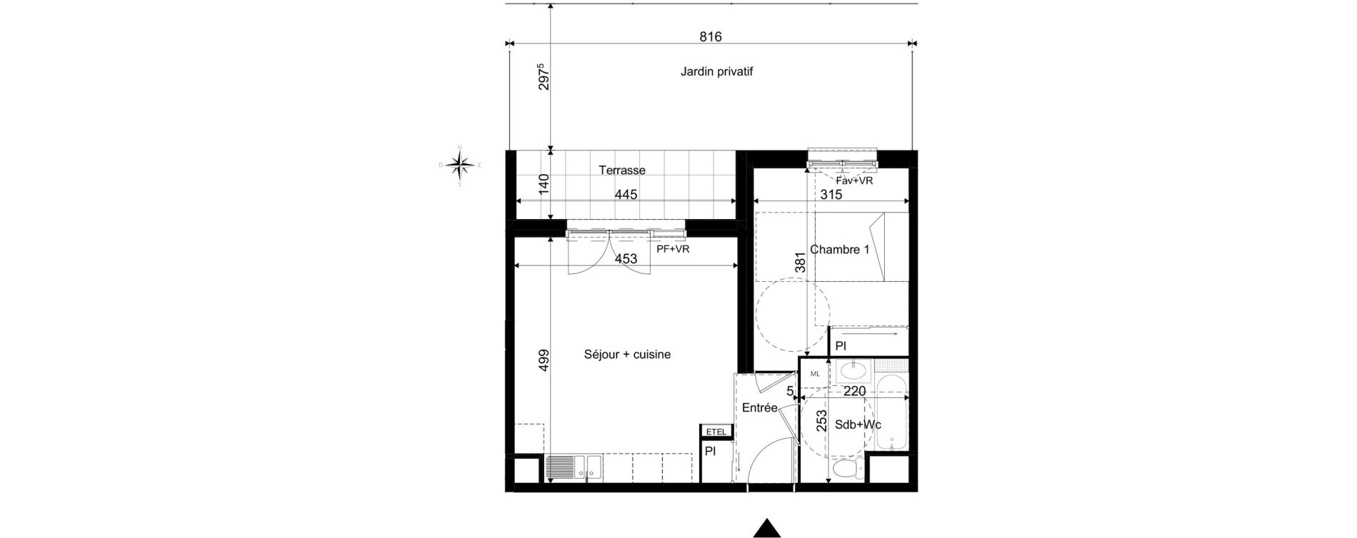 Appartement T2 de 41,91 m2 &agrave; La Rivi&egrave;re-Saint-Sauveur Centre