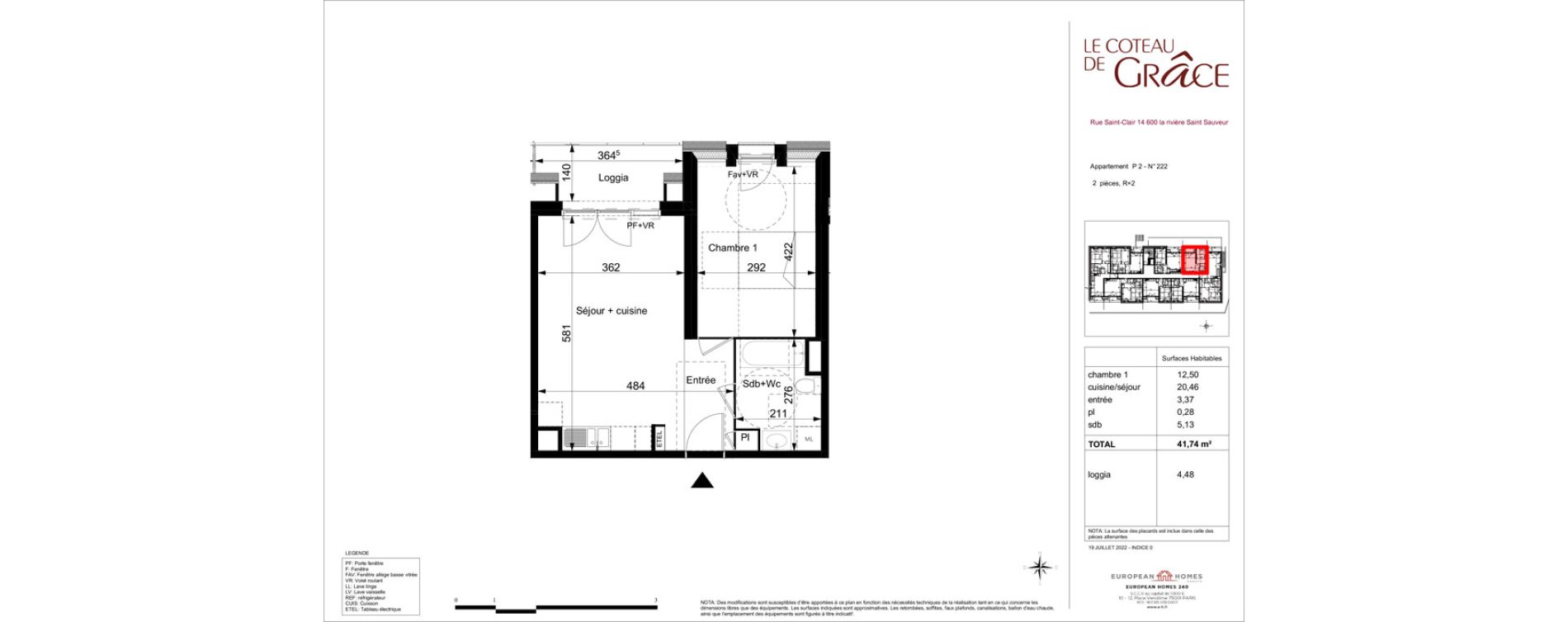 Appartement T2 de 41,74 m2 &agrave; La Rivi&egrave;re-Saint-Sauveur Centre