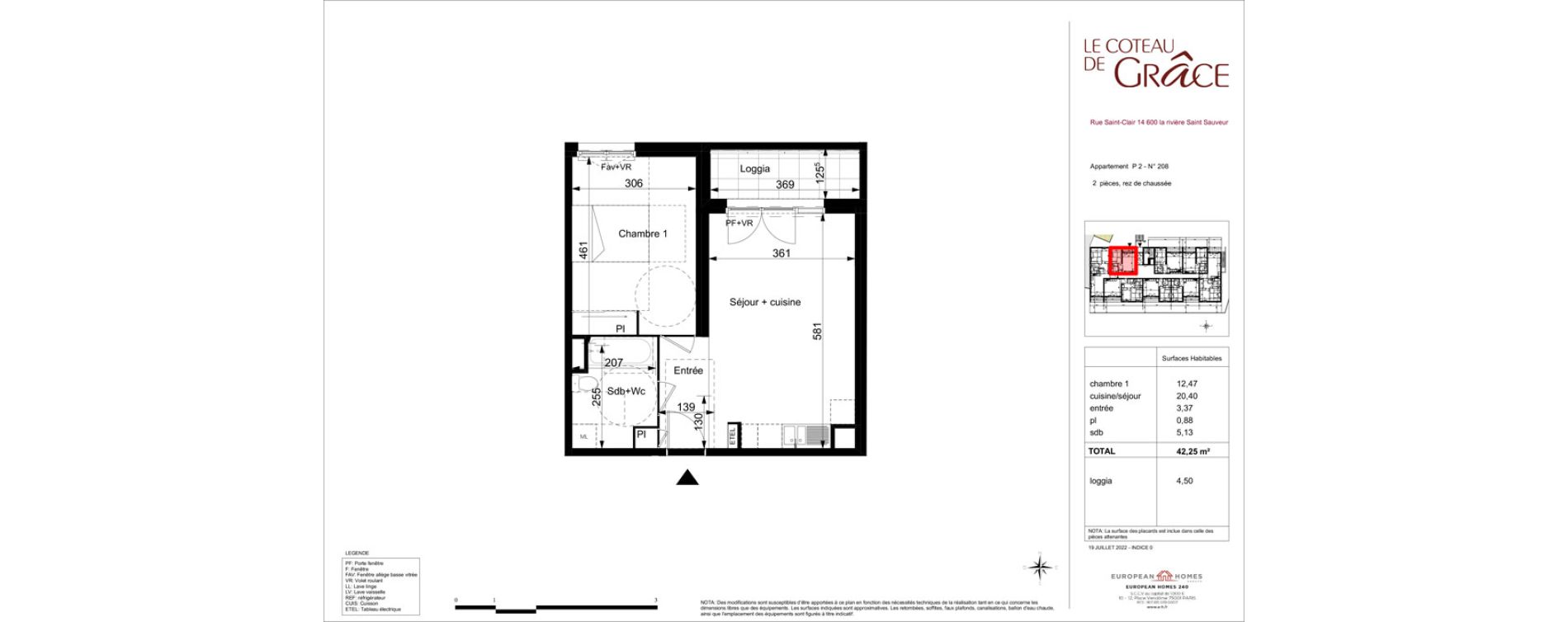 Appartement T2 de 42,25 m2 &agrave; La Rivi&egrave;re-Saint-Sauveur Centre