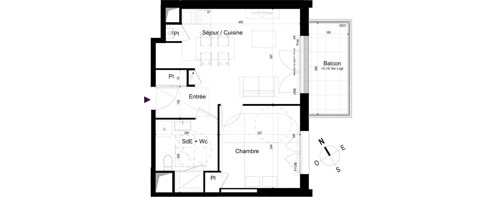 Appartement T2 de 42,77 m2 &agrave; Mondeville Vall&eacute;e barrey - piscine - madelaine